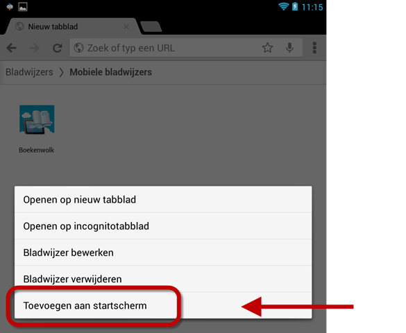Bladwijzer toevoegen aan Android Startscherm