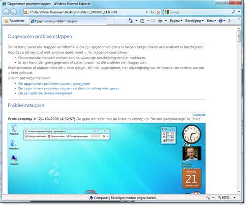 De weergave van het stappenplan in Internet Explorer