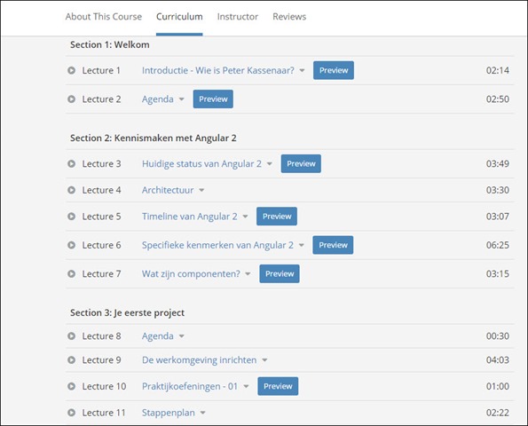Inhoudsopgave van Angular 2 - Leren en begrijpen