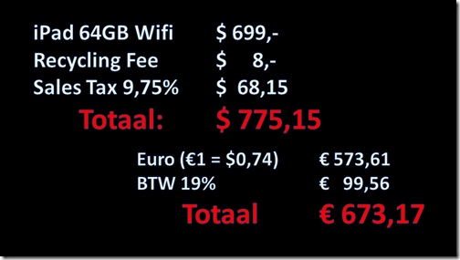 Hoeveel kost een 64GB iPad? Ongeveer 673 euro
