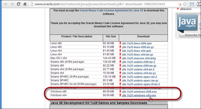 Download en installeer Java Developmen Kit via Oracle