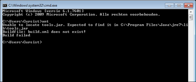 Apache Ant testen via de opdrachtregel