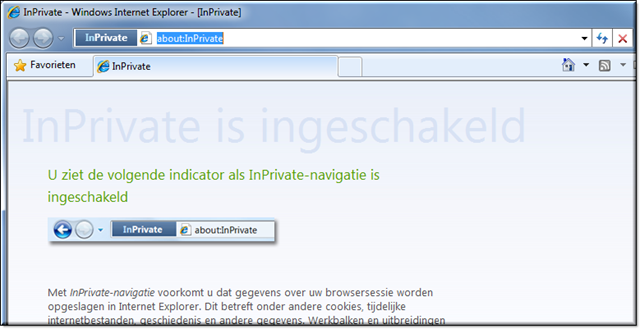 IE geopend in InPrivate modus