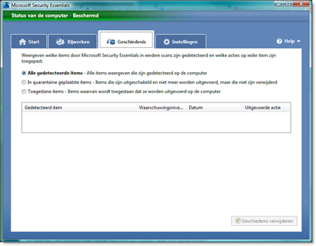 Tabblad Geschiedenis - MSE